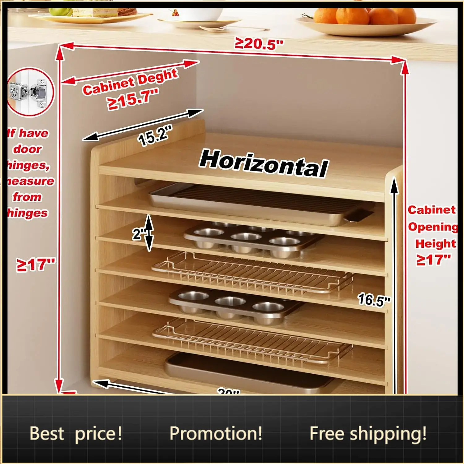 Kitchen Baking Sheet Organizer - Divisórias de Madeira de 7 Níveis