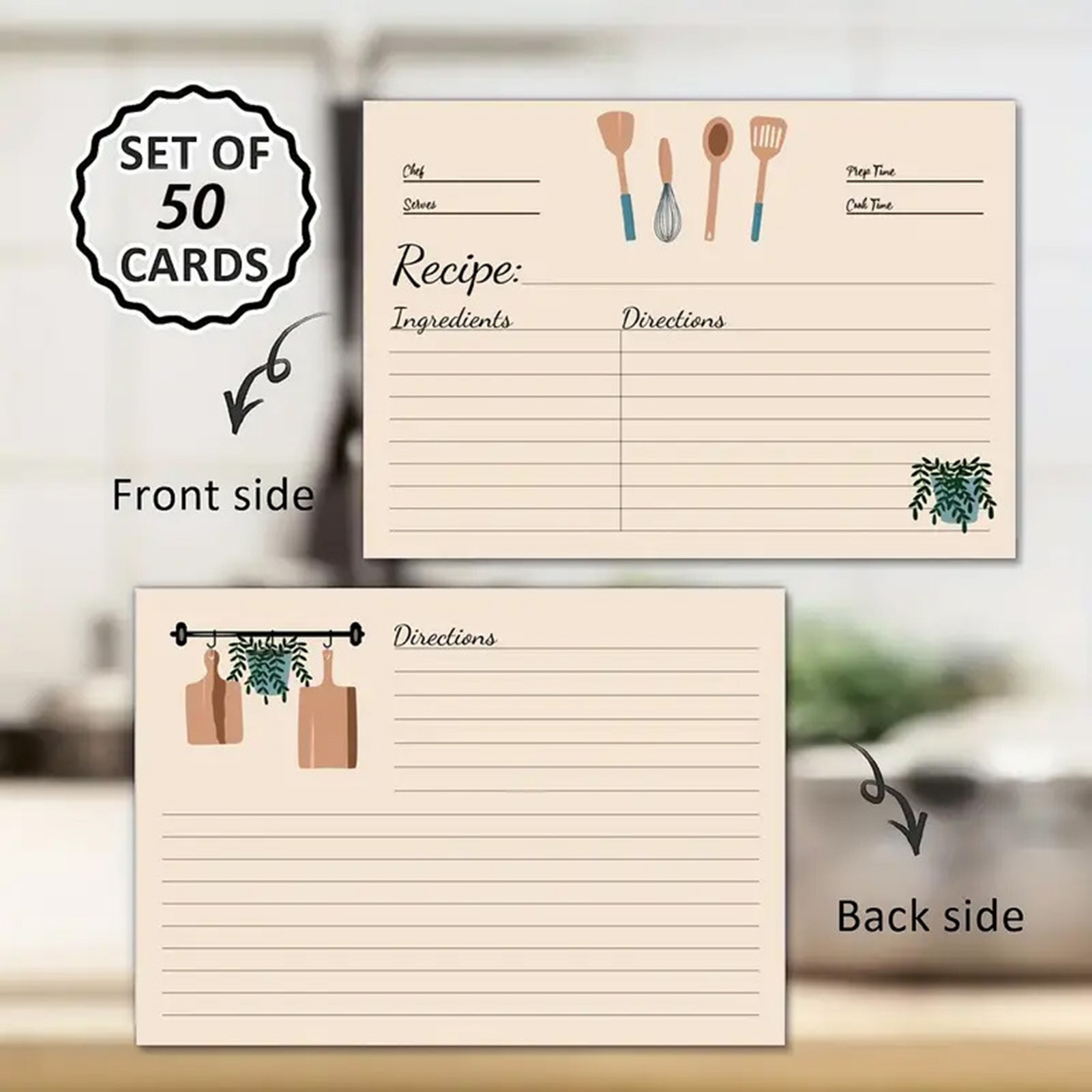 Kitchen Baking Sheet Organizer - 50 Folhas de Cartões de Receitas