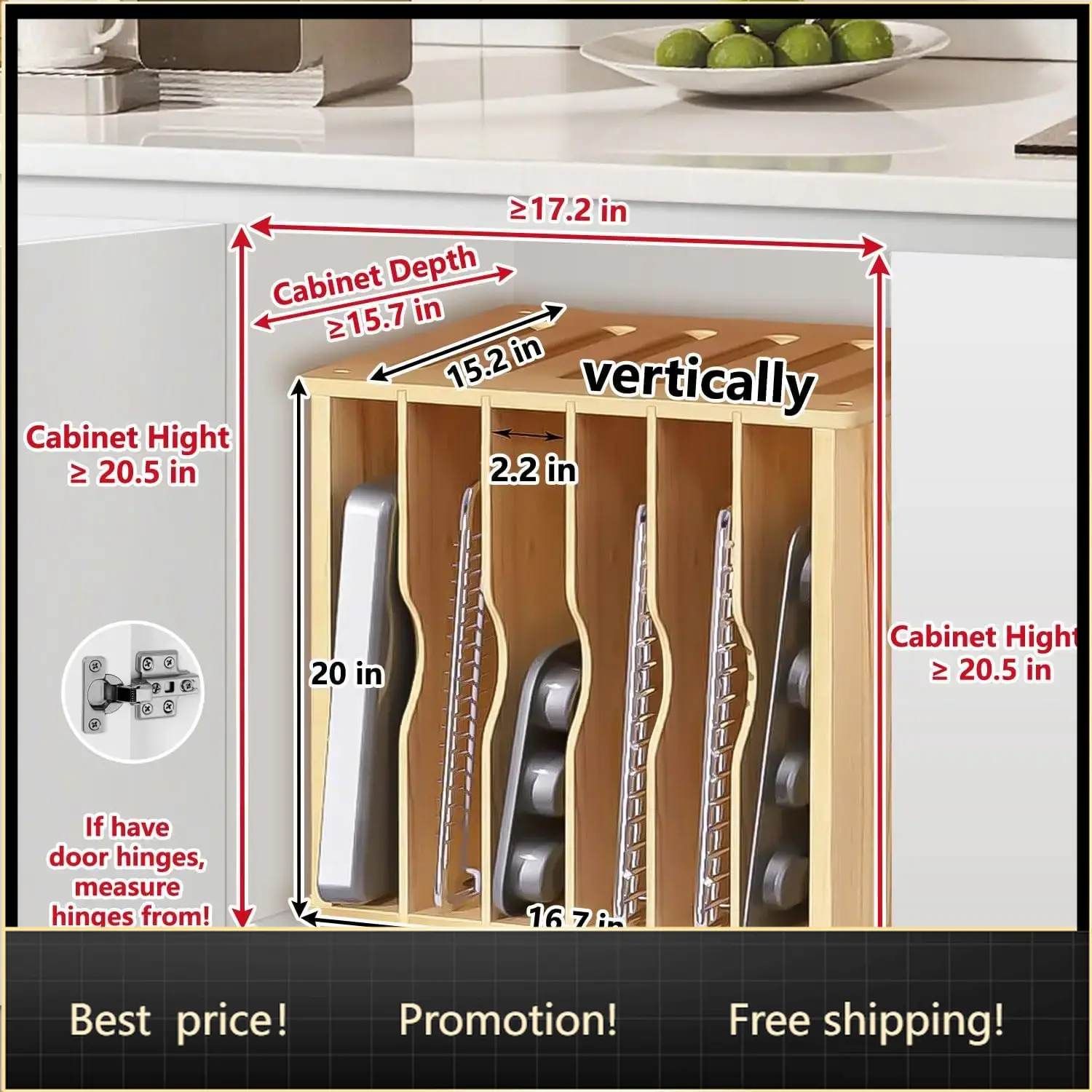 Kitchen Cabinet Baking Sheet Organizer - Divisórias de Madeira para Armários, Organizador