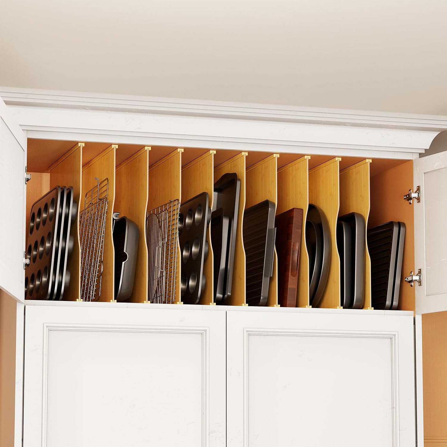 Kitchen Cabinet Baking Sheet Organizer - Pacote com 10 Divisores de Bambu