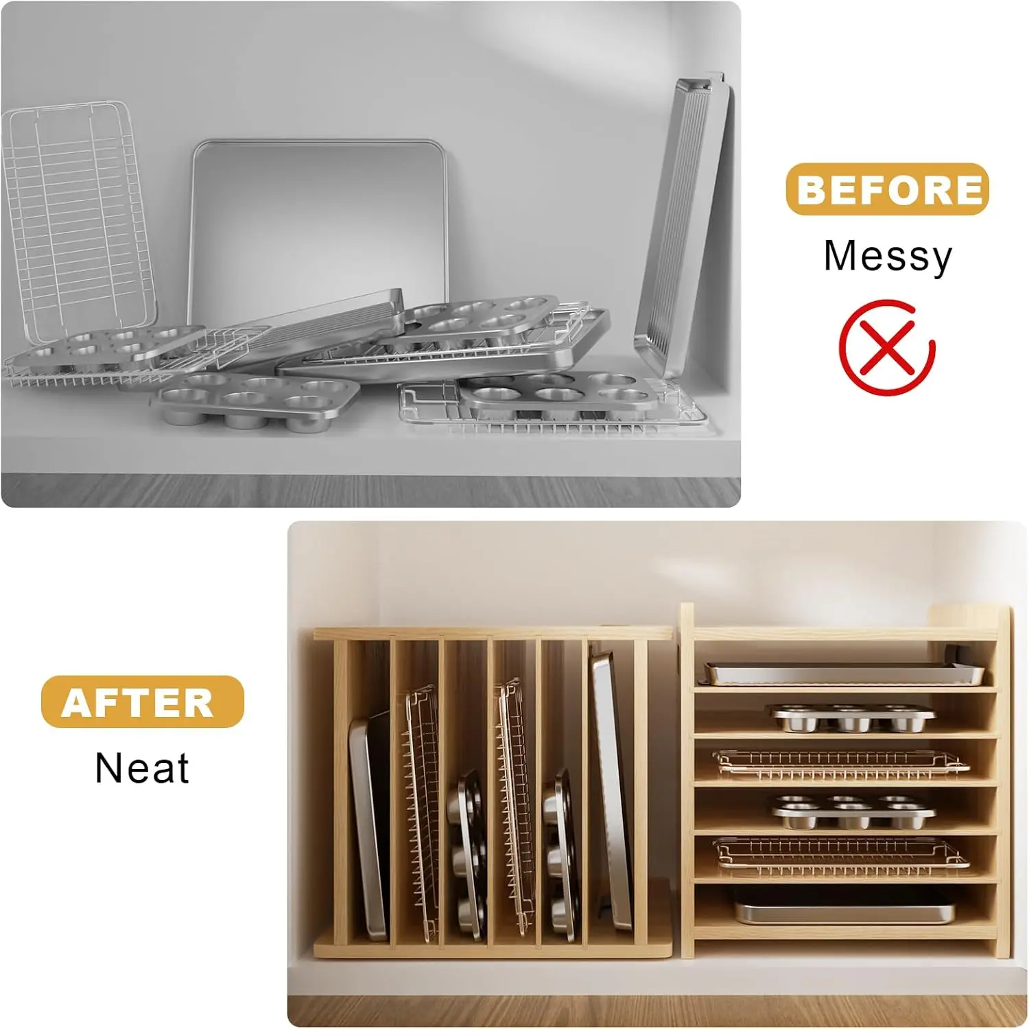 Divisórias de Madeira de 7 Nív - Kitchen Baking Sheet Organizer avaliação e preço