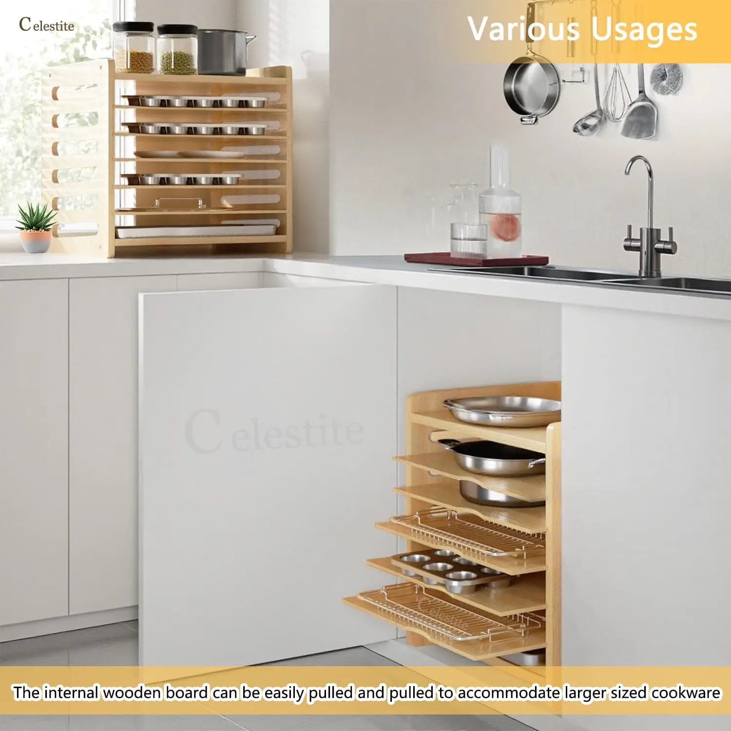 Divisórias de Madeira para Arm - Kitchen Cabinet Baking Sheet Organizer avaliação e preço